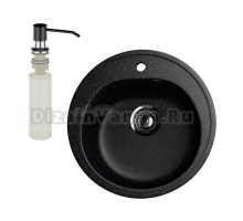 Мойка кухонная Ulgran U-101 308 черная + дозатор U-01 ультра-черный