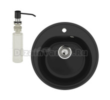 Мойка кухонная Ulgran U-101 344 ультра-черная + дозатор U-01 черный