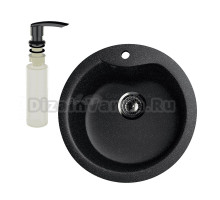 Мойка кухонная Ulgran U-102 308 черная + дозатор U-02 ультра-черный