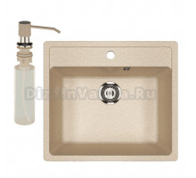 Мойка кухонная Ulgran U-104 302 песочная + дозатор U-01 песочный