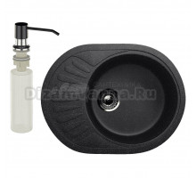 Мойка кухонная Ulgran U-107m 308 черная + дозатор U-01 ультра-черный