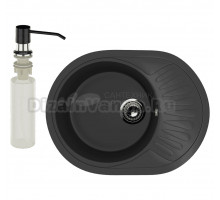 Мойка кухонная Ulgran U-107m 344 ультра-черная + дозатор U-01 черный