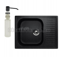 Мойка кухонная Ulgran U-202 308 черная + дозатор U-01 черный