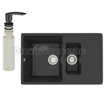 Мойка кухонная Ulgran U-205 344 ультра-черная + дозатор U-02 черный