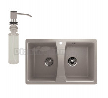 Мойка кухонная Ulgran U-402 302 песочная + дозатор U-01 песочный