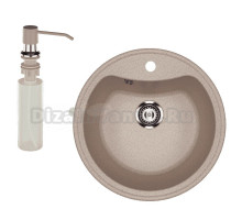 Мойка кухонная Ulgran U-601 302 песочная + дозатор U-01 песочный