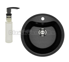 Мойка кухонная Ulgran U-601 308 черная + дозатор U-02 ультра-черный