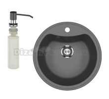 Мойка кухонная Ulgran U-601 343 антрацит + дозатор U-01 антрацит