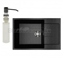 Мойка кухонная Ulgran U-602 308 черная + дозатор U-01 ультра-черный