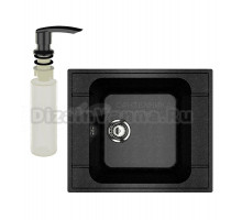 Мойка кухонная Ulgran U-604 308 черная + дозатор U-02 ультра-черный