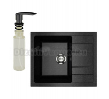 Мойка кухонная Ulgran U-607 308 черная + дозатор U-02 черный