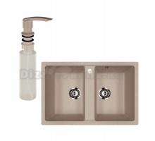 Мойка кухонная Ulgran U-608 302 песочная + дозатор U-02 песочный