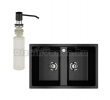Мойка кухонная Ulgran U-608 308 черная + дозатор U-01 черный