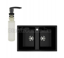 Мойка кухонная Ulgran U-608 344 ультра-черная + дозатор U-02 ультра-черный