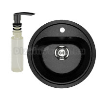 Мойка кухонная Ulgran U-700 308 черная + дозатор U-02 черный