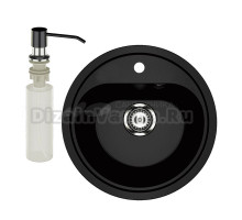 Мойка кухонная Ulgran U-700 344 ультра-черная + дозатор U-01 ультра-черный