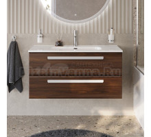 Тумба с раковиной Cezares Eco Cer-N 100 орех шоколад софт, раковина Duet 100, ручки сатин