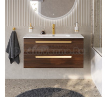 Тумба с раковиной Cezares Eco Cer-N 100 орех шоколад софт, раковина Duet 100, ручки сатиновое золото