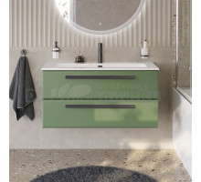 Тумба с раковиной Cezares Eco Cer-N 100 фисташковый софт, раковина Eco 100, ручки матовые черные