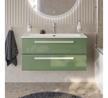 Тумба с раковиной Cezares Eco Cer-N 100 фисташковый софт, раковина Eco 100, ручки сатин