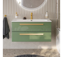 Тумба с раковиной Cezares Eco Cer-N 100 фисташковый софт, раковина Eco 100, ручки сатиновое золото