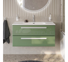 Тумба с раковиной Cezares Eco Cer-N 100 фисташковый софт, раковина Duet 100, ручки сатин