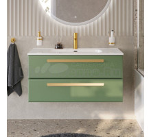 Тумба с раковиной Cezares Eco Cer-N 100 фисташковый софт, раковина Duet 100, ручки сатиновое золото