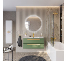 Мебель для ванной комнаты Cezares Eco Cer-N 100 фисташковый софт, раковина Duet 100, ручки сатиновое золото