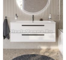 Тумба с раковиной Cezares Eco Cer-N 120 bianco lucido, раковина Eco 120, ручки матовые черные