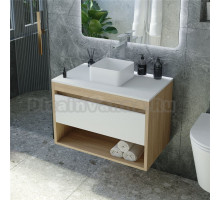 Тумба с раковиной Teymi Ritta 65 дуб эврика, матовая белая, раковина Helmi Mini 24