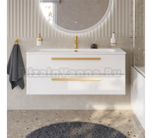 Тумба с раковиной Cezares Eco Cer-N 120 bianco lucido, раковина Eco 120, ручки сатиновое золото