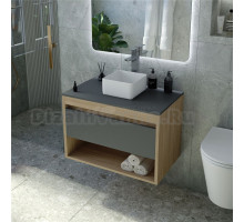 Тумба с раковиной Teymi Ritta 65 дуб эврика, матовый графит, раковина Helmi Mini 24