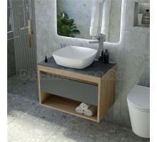 Тумба с раковиной Teymi Ritta 65 дуб эврика, матовый графит, раковина Kati 43