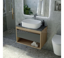 Тумба с раковиной Teymi Ritta 65 дуб эврика, матовый графит, раковина Solli 51