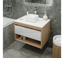 Тумба с раковиной Teymi Ritta 75 дуб эврика, матовая белая, раковина Helmi Mini 24