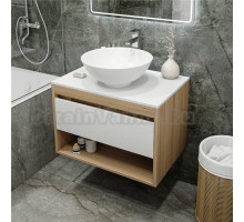 Тумба с раковиной Teymi Ritta 75 дуб эврика, матовая белая, раковина Lina kuppi D40