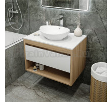 Тумба с раковиной Teymi Ritta 75 дуб эврика, матовая белая, раковина Lori 60