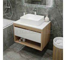 Тумба с раковиной Teymi Ritta 75 дуб эврика, матовая белая, раковина Helmi S 48