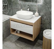 Тумба с раковиной Teymi Ritta 75 дуб эврика, матовая белая, раковина Solli 48