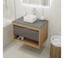 Тумба с раковиной Teymi Ritta 75 дуб эврика, матовый графит, раковина Helmi Mini 24