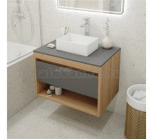 Тумба с раковиной Teymi Ritta 75 дуб эврика, матовый графит, раковина Helmi Mini 38