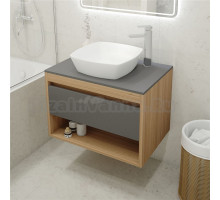 Тумба с раковиной Teymi Ritta 75 дуб эврика, матовый графит, раковина Kati 43