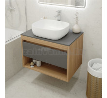 Тумба с раковиной Teymi Ritta 75 дуб эврика, матовый графит, раковина Solli 50