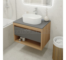Тумба с раковиной Teymi Ritta 75 дуб эврика, матовый графит, раковина Iva 46