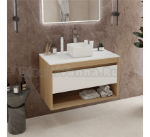 Тумба с раковиной Teymi Ritta 85 дуб эврика, матовая белая, раковина Helmi Mini 24