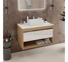 Тумба с раковиной Teymi Ritta 85 дуб эврика, матовая белая, раковина Helmi Mini 38