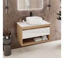Тумба с раковиной Teymi Ritta 85 дуб эврика, матовая белая, раковина Solli 41