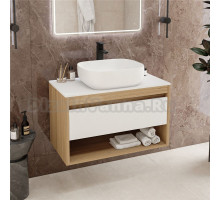 Тумба с раковиной Teymi Ritta 85 дуб эврика, матовая белая, раковина Solli 50