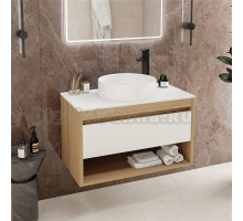 Тумба с раковиной Teymi Ritta 85 дуб эврика, матовая белая, раковина Lina D41