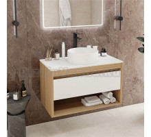 Тумба с раковиной Teymi Ritta 85 дуб эврика, матовая белая, раковина Lina D35